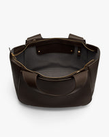 Open tote bag with zippered top and handles shown.