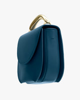 Structured handbag with a metallic handle