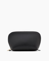 Small zipper pouch standing upright on a plain background.