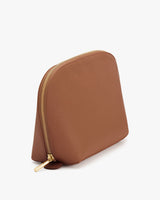 Small zippered pouch standing upright on a plain background.