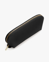 Rectangular zippered pouch viewed from an angle.