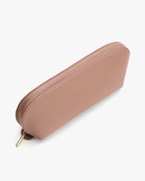 Rectangular pouch with zipper, viewed from an angle.