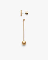 Single stud earring with long drop chain and round ball end.