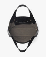 Open tote bag with croc-embossed leather and wide interior view.
