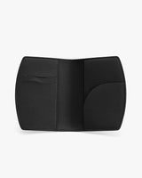 Open wallet with multiple card slots and simple design.