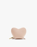Small heart-shaped textured pouch with a zipper on the side.