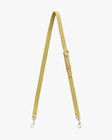 Adjustable bag strap with metal clasps shown.