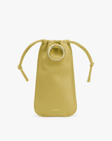 Small drawstring pouch with ring detail at the top.