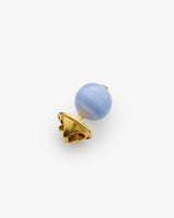 Single round stud earring with a spherical gem attached to a metallic backing.