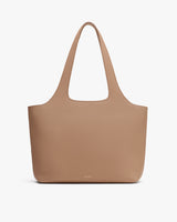 A large, plain tote bag with two shoulder straps.