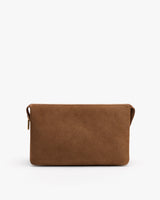 Simple rectangular clutch bag with a zipper on top.