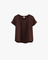 Short-sleeve blouse with a round neckline displayed on a plain background.