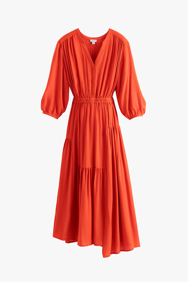 Tencel Gathered Panel Dress Lipstick / Small