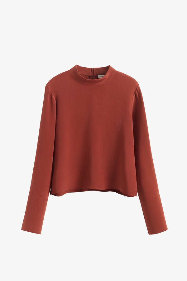 Silk Mock Neck Top Dark Terracotta / Large