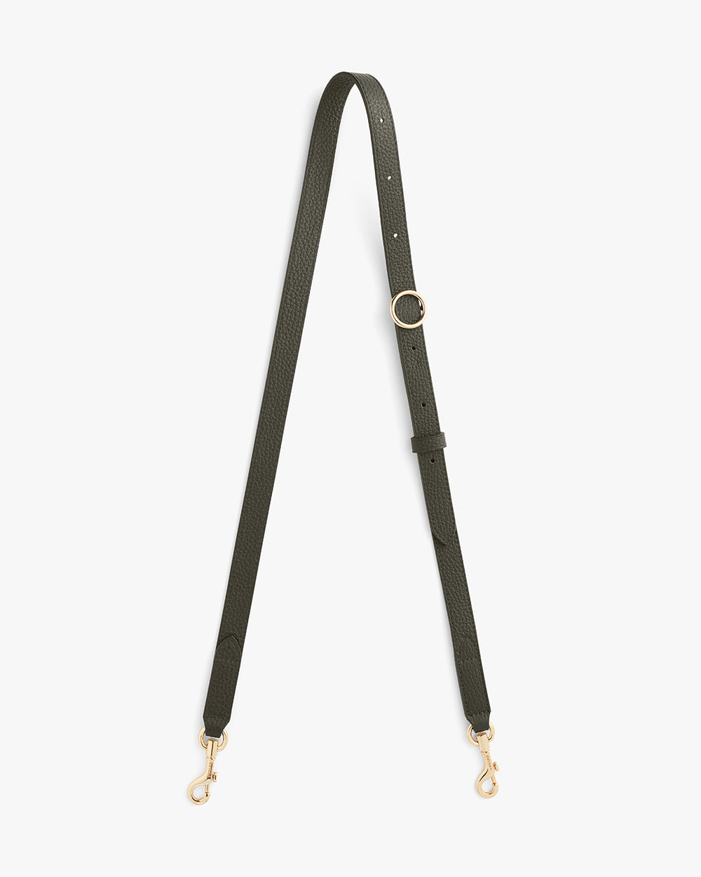 Adjustable strap with buckle and metal clasps at each end.