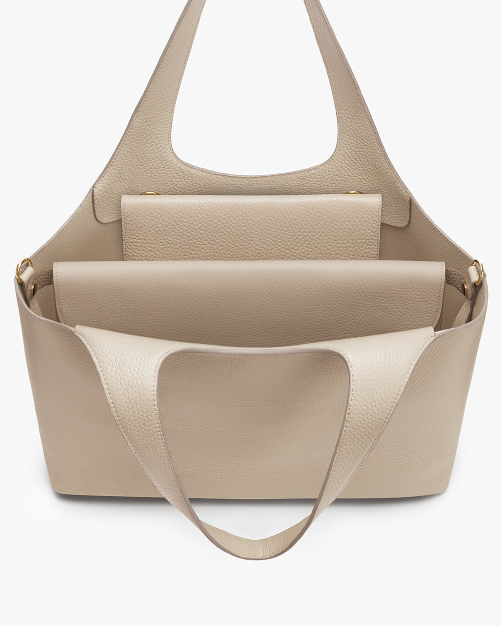 Handbag with a small pouch attached inside.