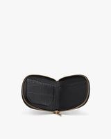 Open wallet with zipper on a plain background.