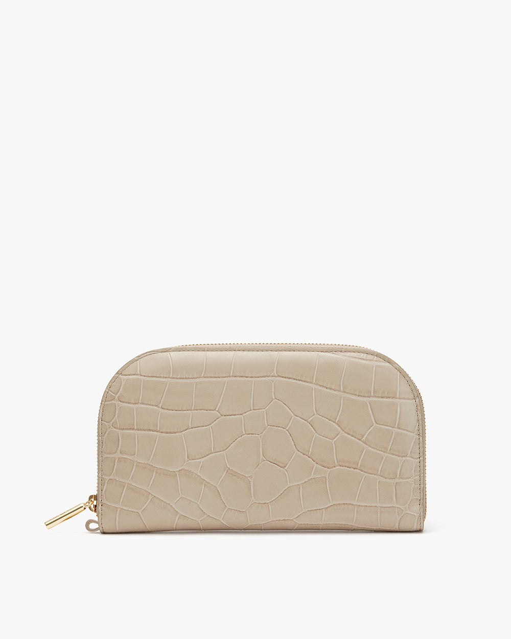 Small zippered pouch with a textured exterior on a plain background.