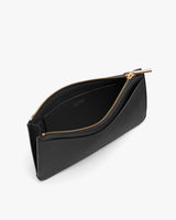 Open zipper wallet on a plain background.