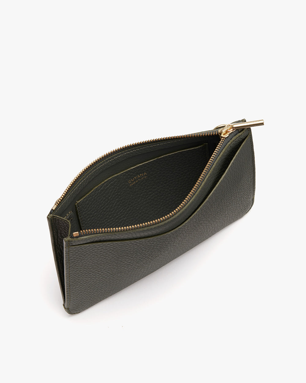 Zippered small pouch on a plain background.