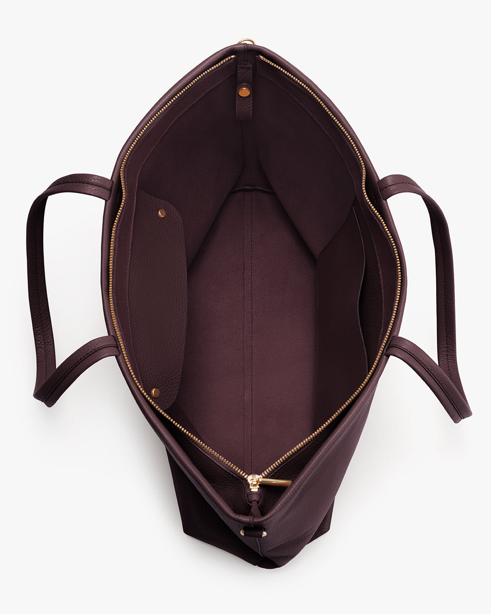 Open tote bag with handles and zippered top.