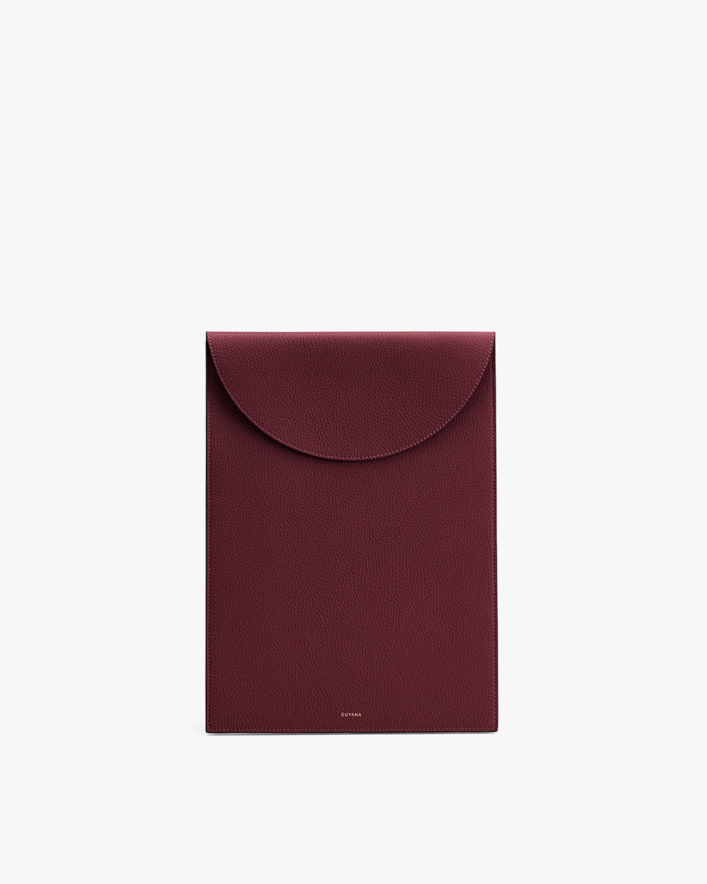 Rectangular leather laptop sleeve bag with a flap closure.