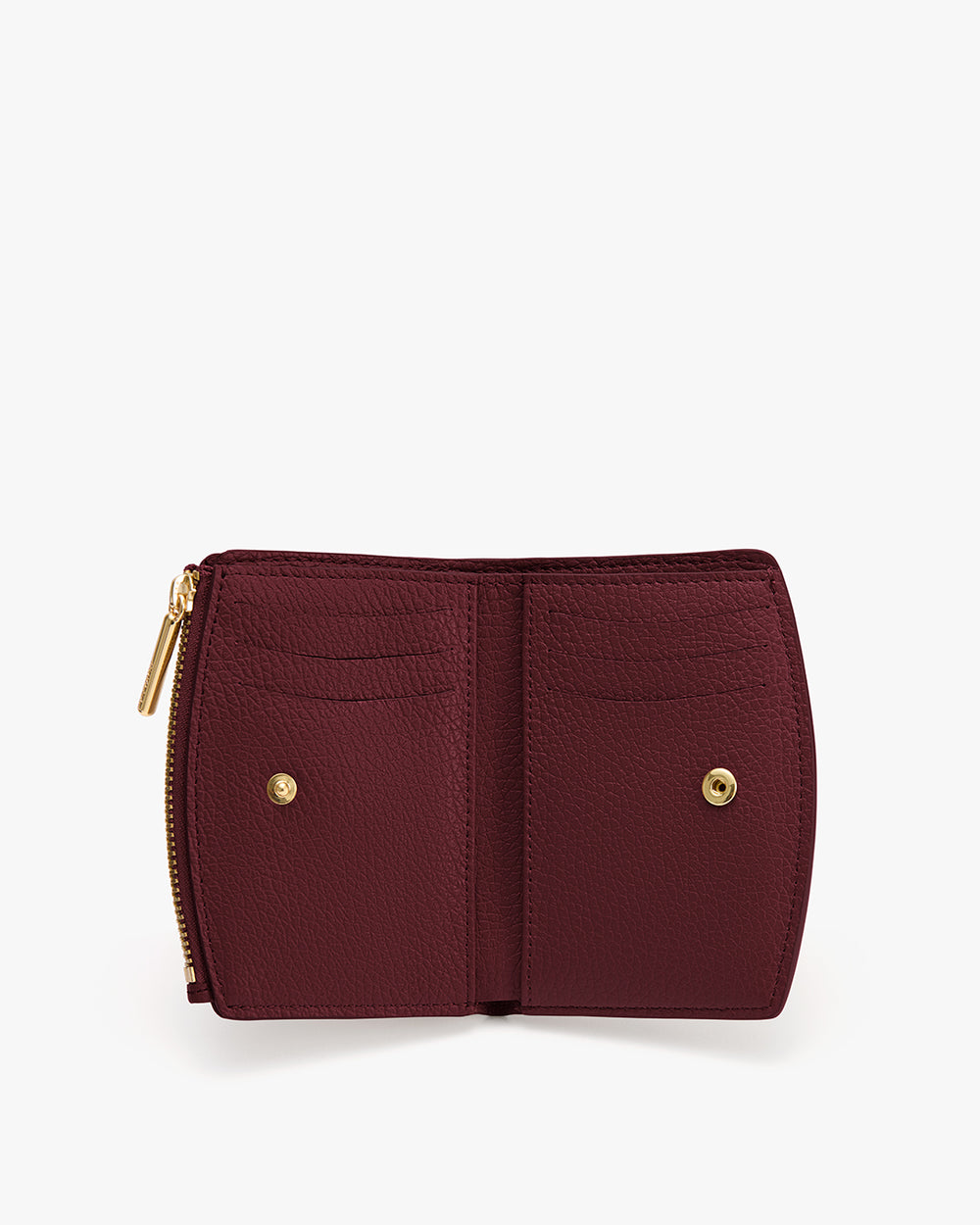 Open wallet with card slots and zippered coin section