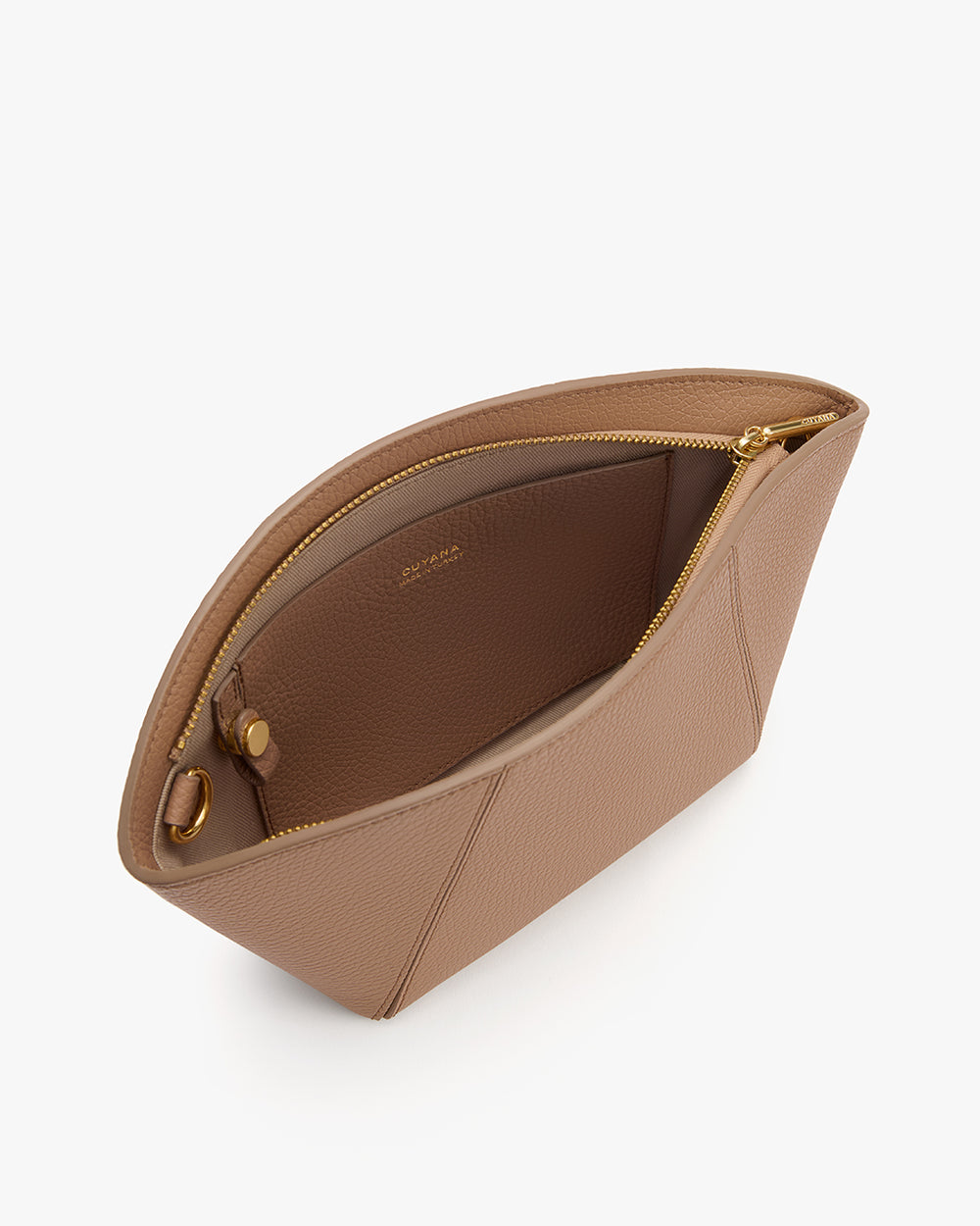 Open zippered pouch with a small interior pocket.