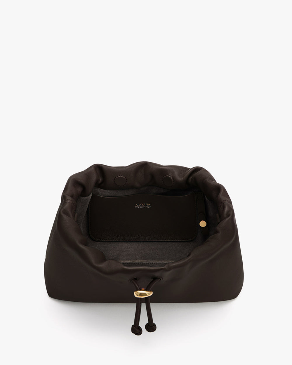 Open bag displaying inner compartment and pocket.