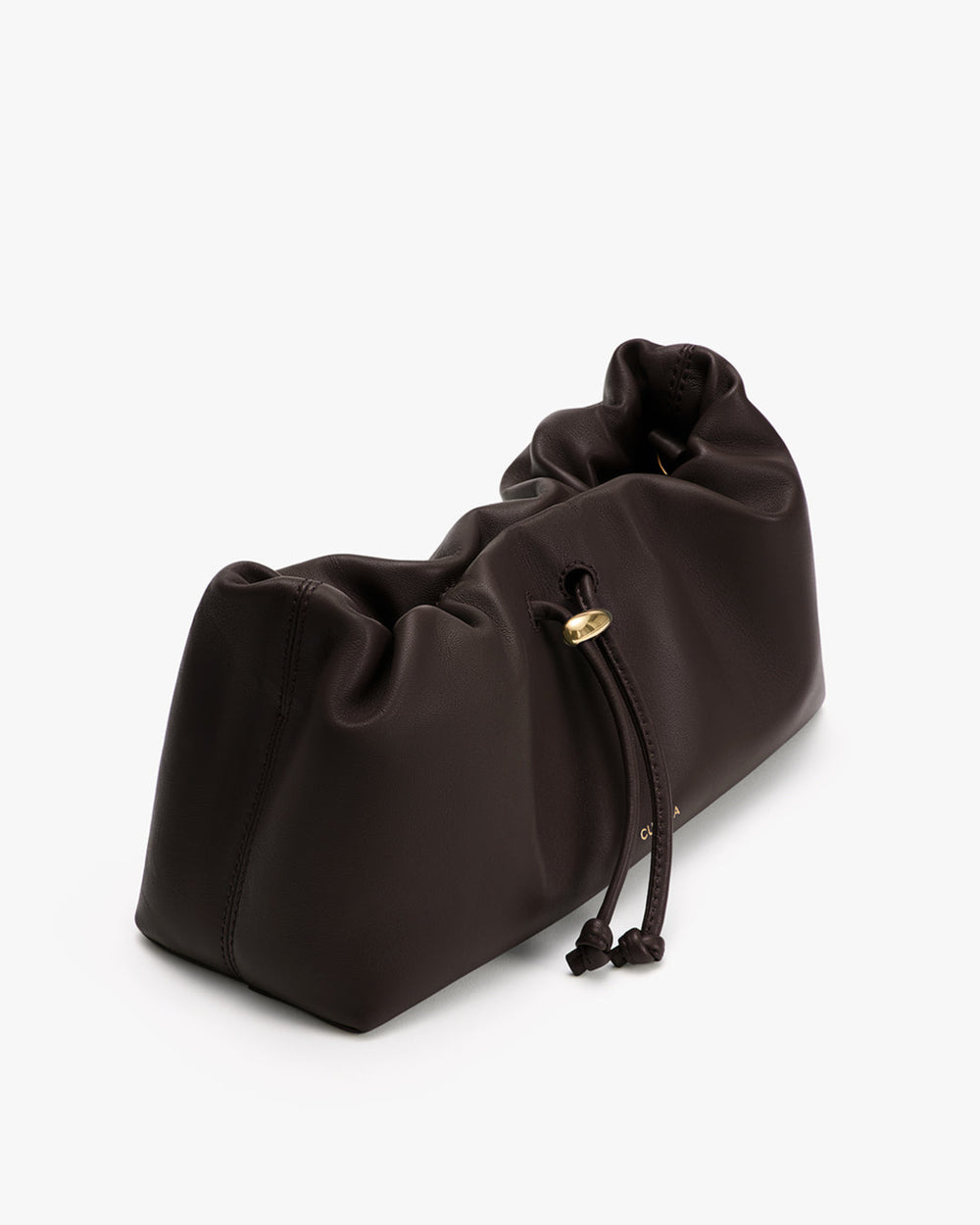 Slouchy bag with drawstring closure at the top.