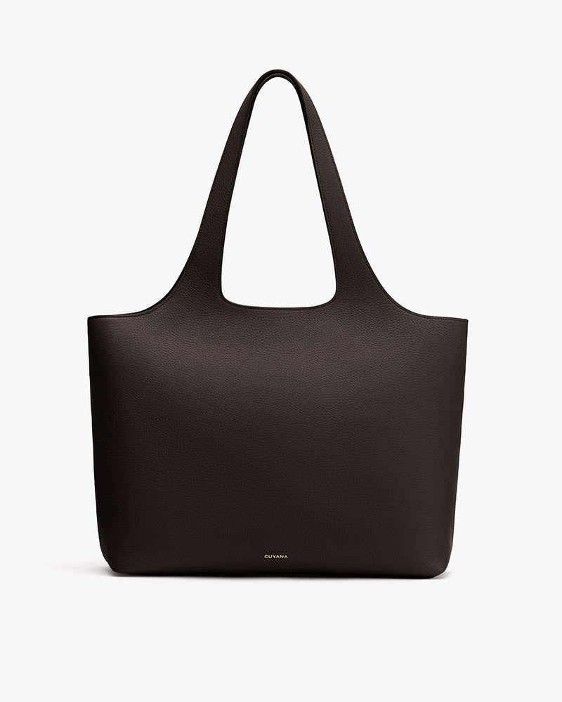 Tote bag with two handles and brand logo near the base.