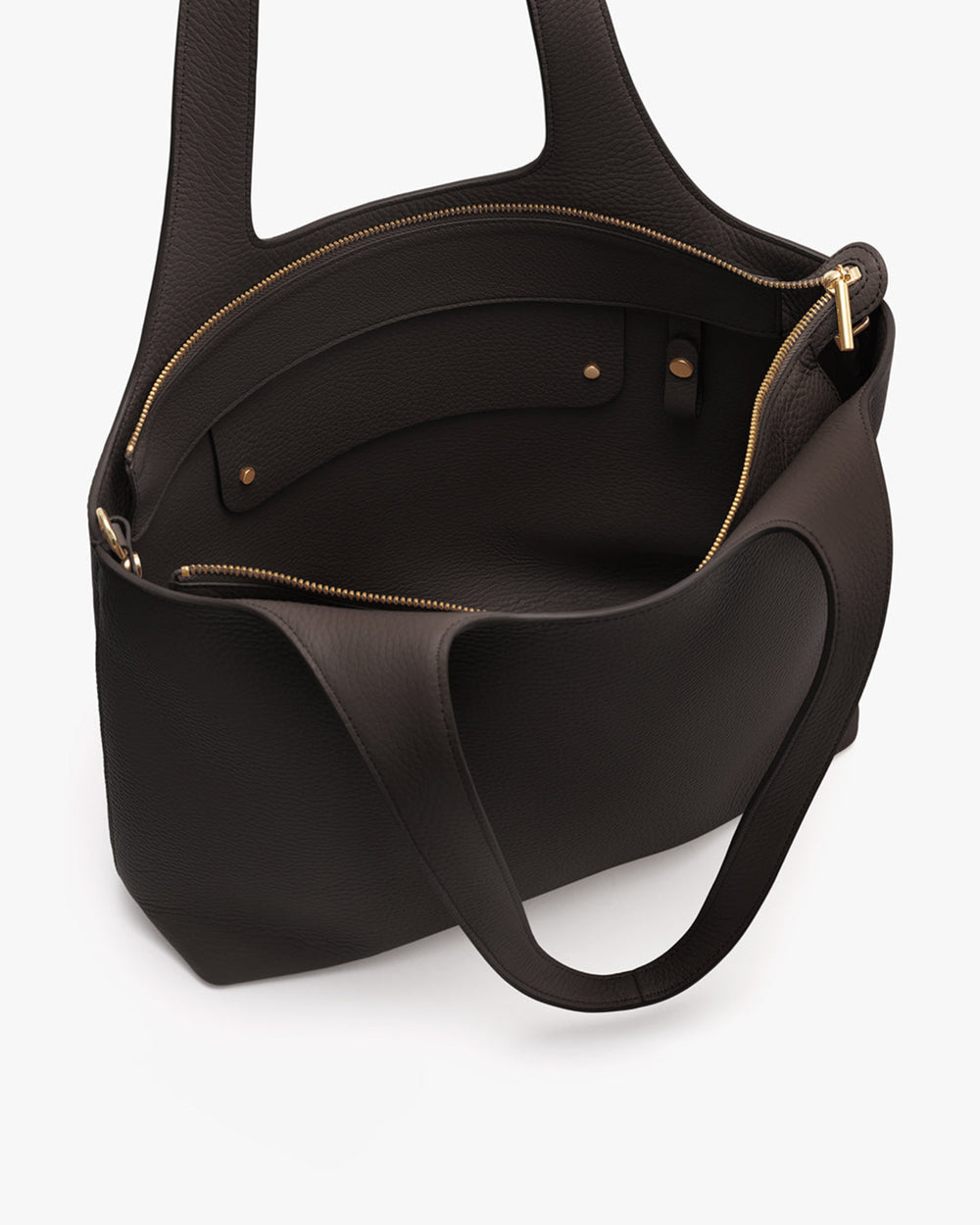 Open tote bag with interior zip pocket and dual handles.