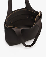 Open tote bag with interior zip pocket and dual handles.