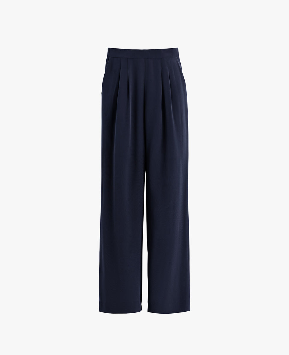 Plain pants with a pleated waist, displayed against a plain background.