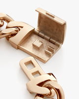 Close-up of an open clasp on a chain link accessory.