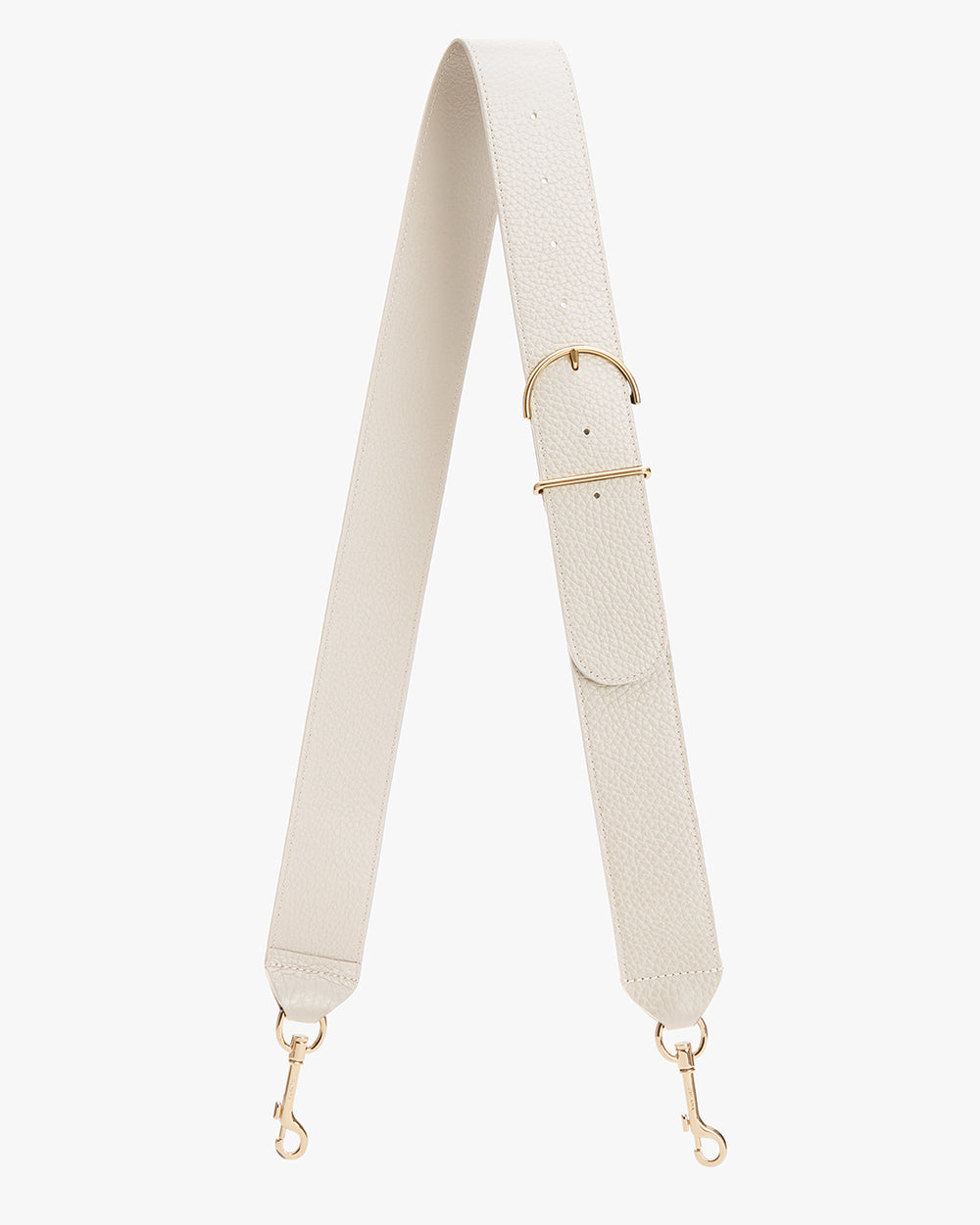 Adjustable strap with buckle and metal clasps at ends.