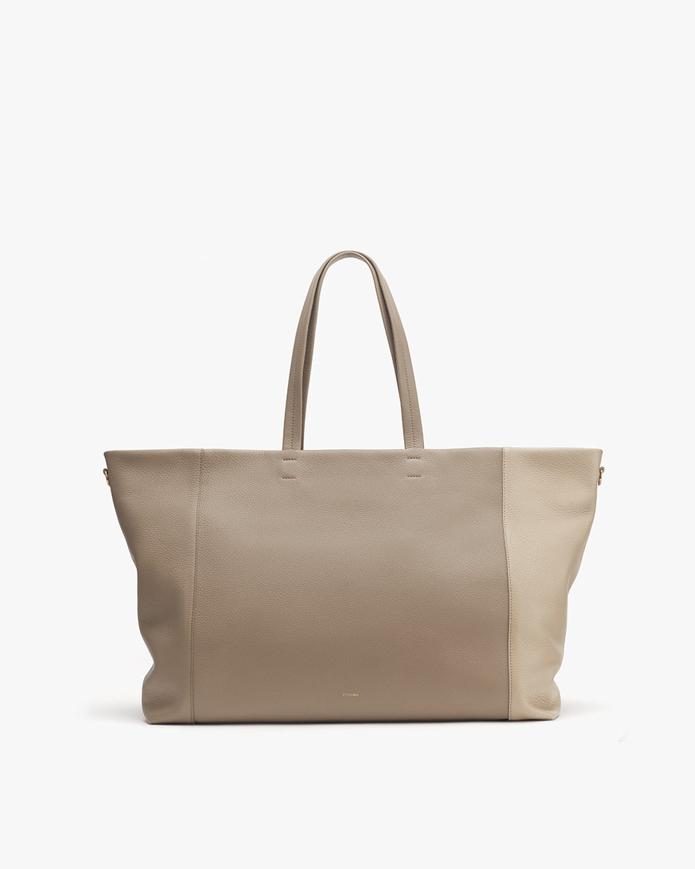 Large tote bag with two handles standing upright.
