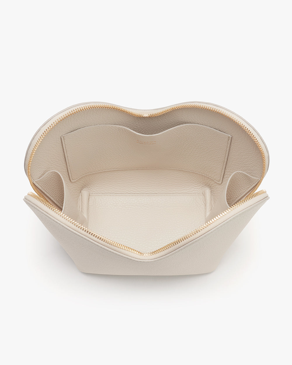 Open zippered pouch shaped like a flower from above.