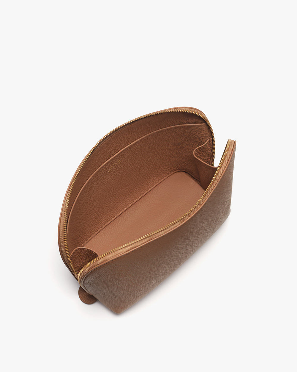 Open leather pouch on a white background.