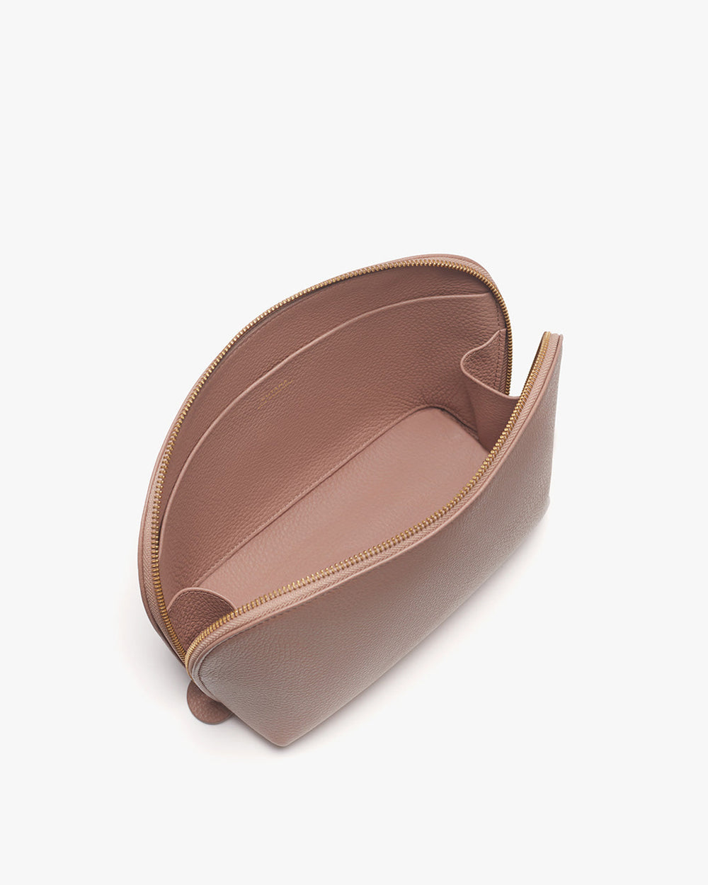 Open handbag viewed from the top angle on a plain background.