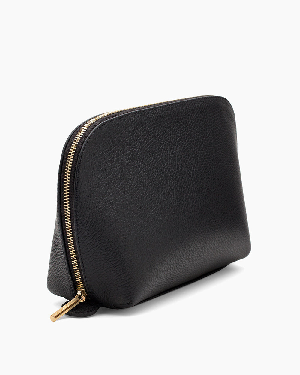 Zippered pouch on a plain background.