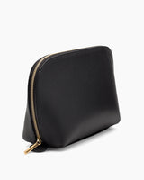 Zippered pouch on a plain background.