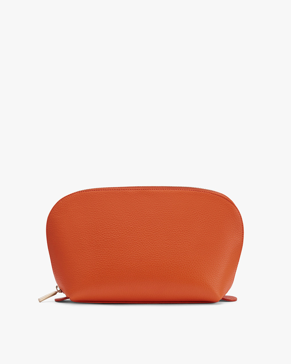 Small zippered pouch standing on a plain surface.