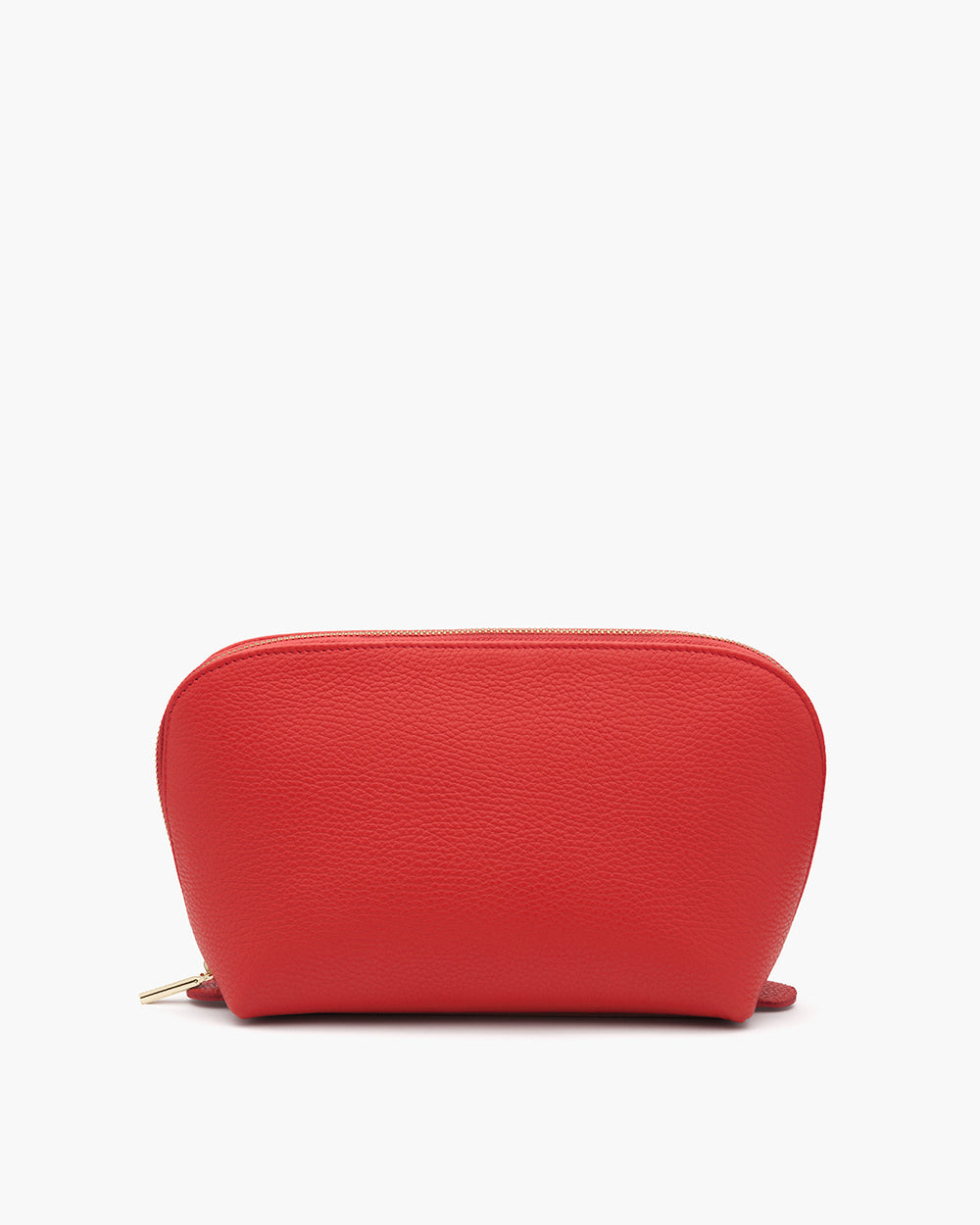 Small zippered pouch standing against a plain background.