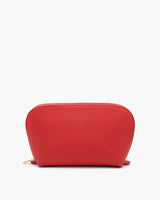 Small zippered pouch standing against a plain background.