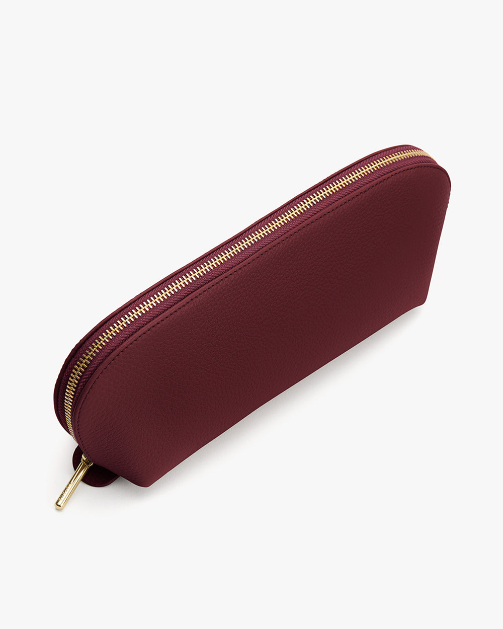 A zippered pouch with a textured surface.