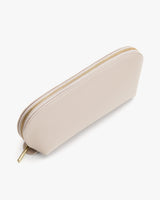 Rectangular pouch with zipper on top edge.