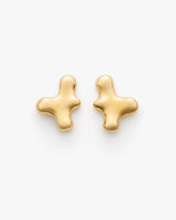 Pair of gold earrings with abstract shape design.