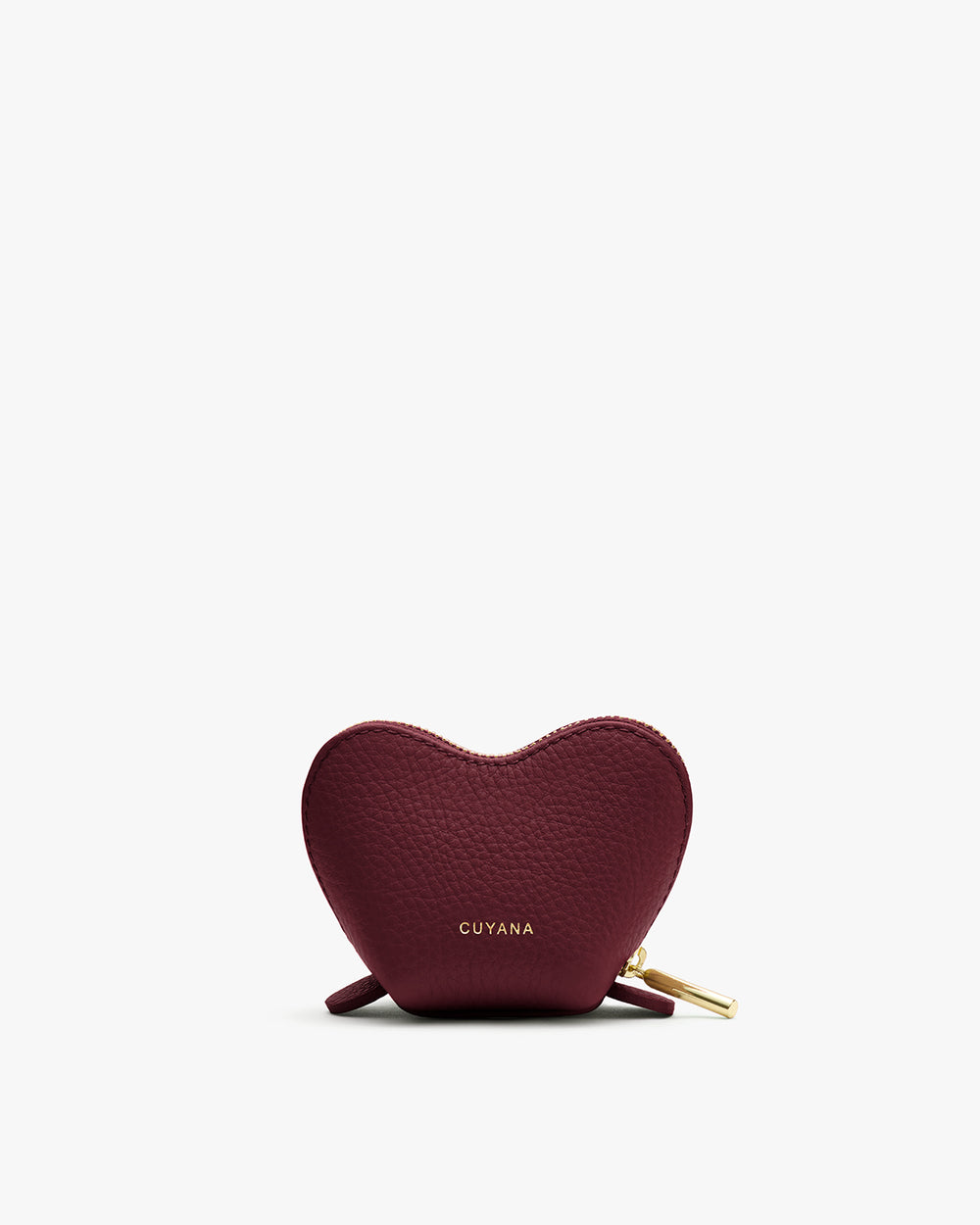 Heart-shaped coin purse with a zipper on white background.