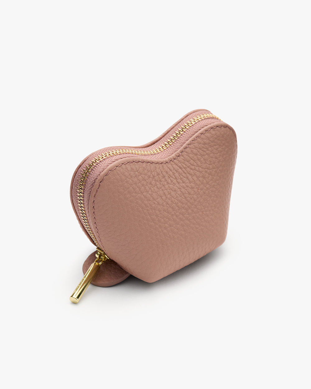 Heart-shaped textured pouch with zipper on white background.